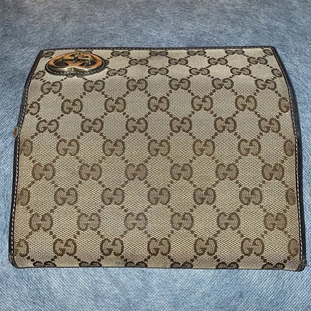 GUCCI HEART SIGNATURE JACQUARD GG BROWN LEATHER TRIM WALLET - Picture 9 of 12